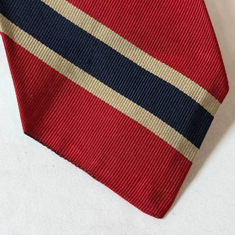 Robert Talbott For Romualdo Cincinnati Classic Red and Navy Striped Tie EUC